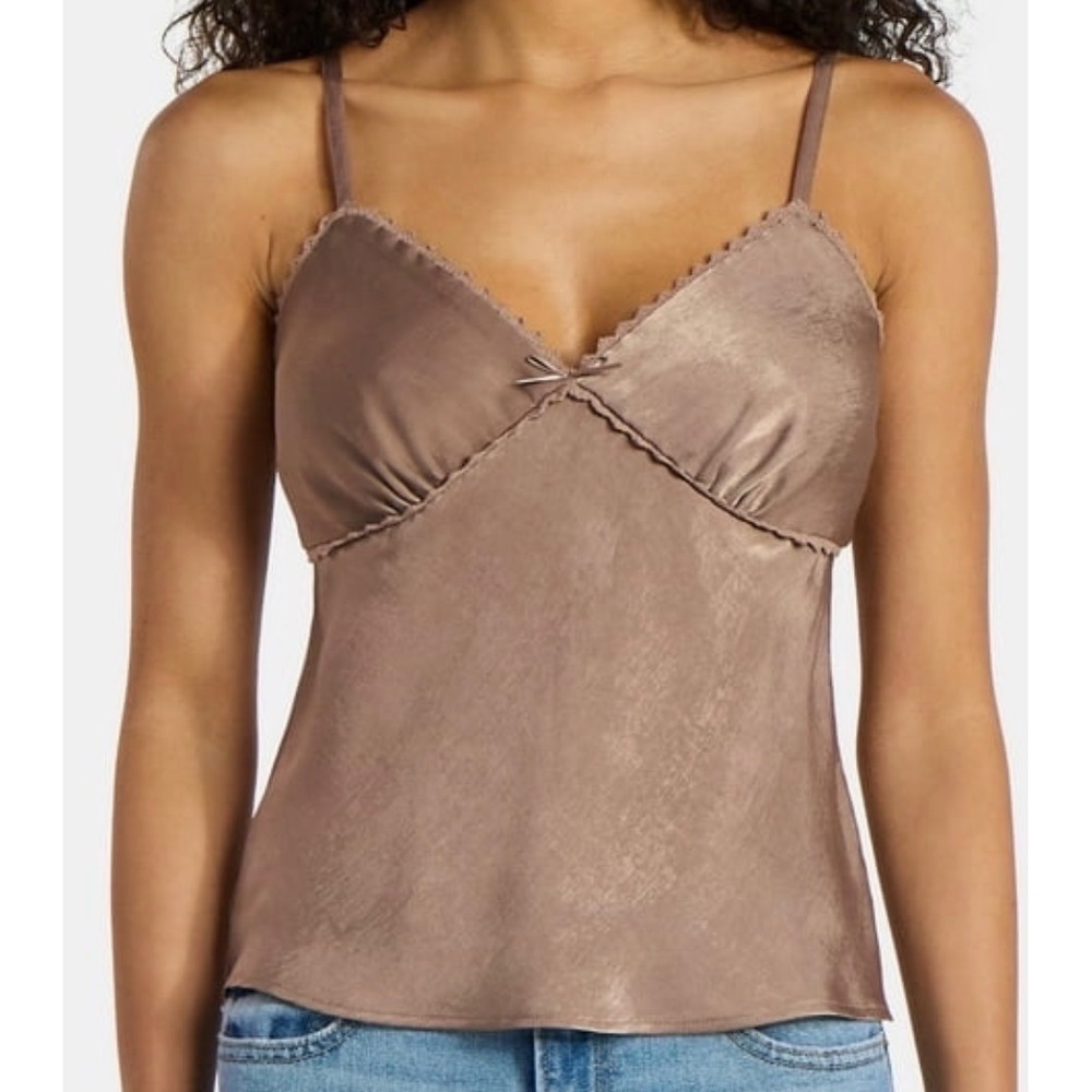NWT Women Taupe Mauve Satin Whimsigoth Lace Trim Cami Tank‎ Top Victoria's 12 14 - Picture 2 of 11